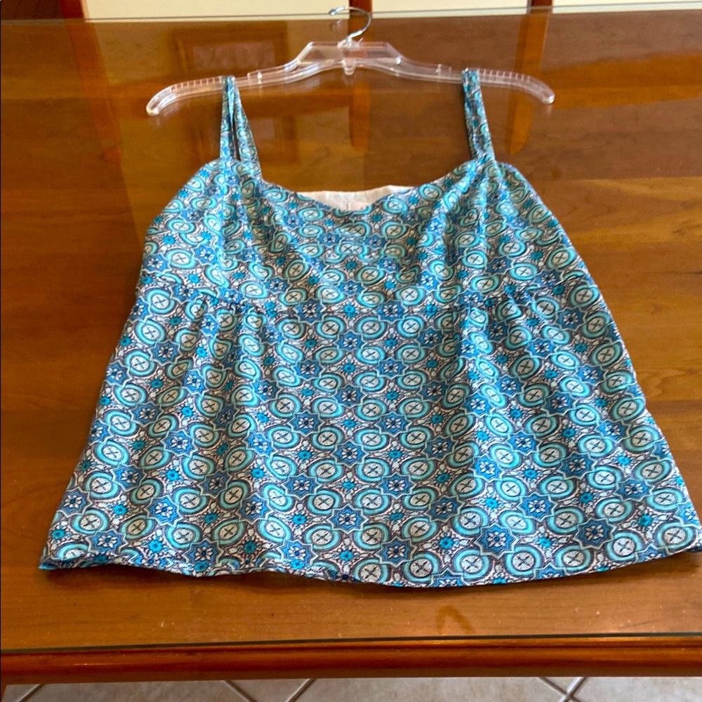 Blue Patterned Women's Top. 100% Cotton. Side Zip
